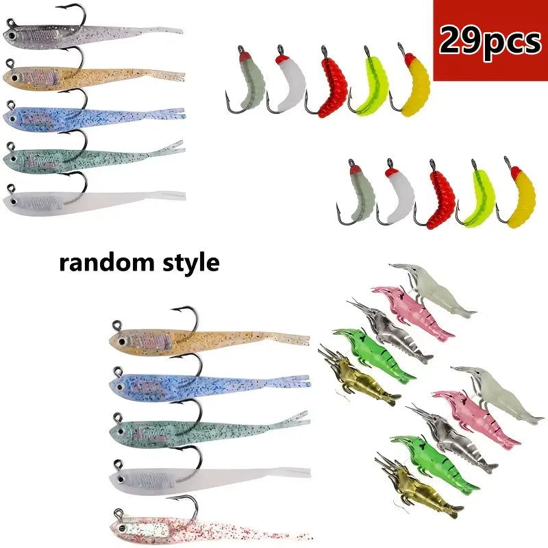 Soft Fishing Bait With Hook Mixed Bionic Baits 29 Pcs Saltwater Freshwater
