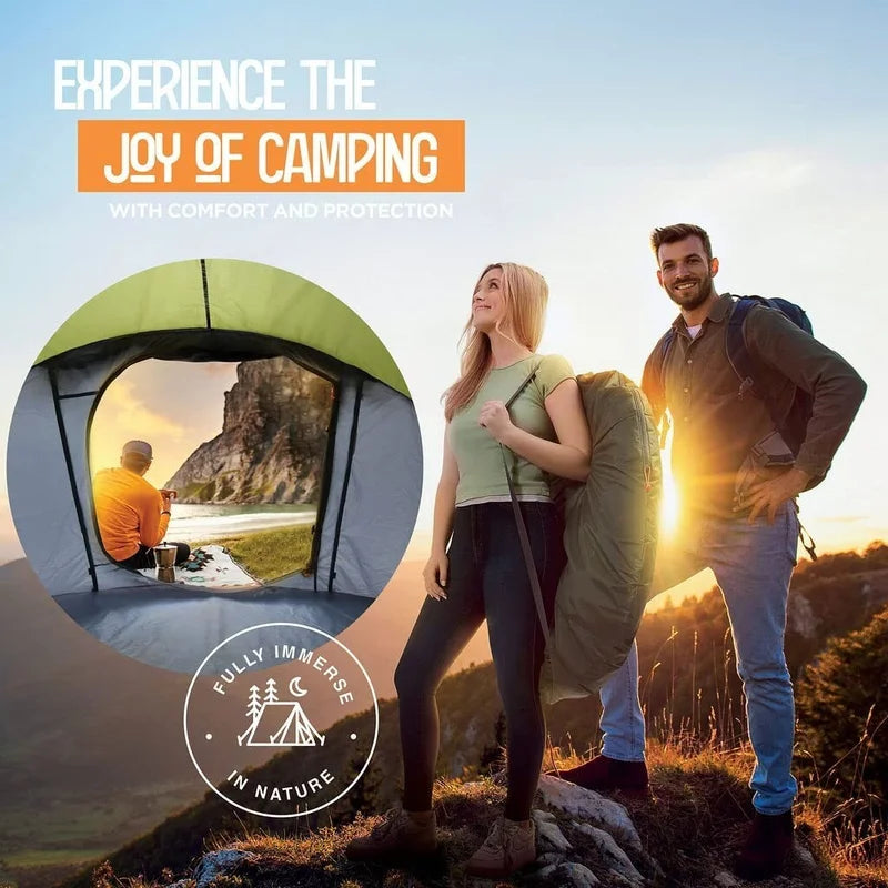 Camping Tent - 4-Person Easy Pop Up Tent with 2 Doors - UPF50+ Waterproof