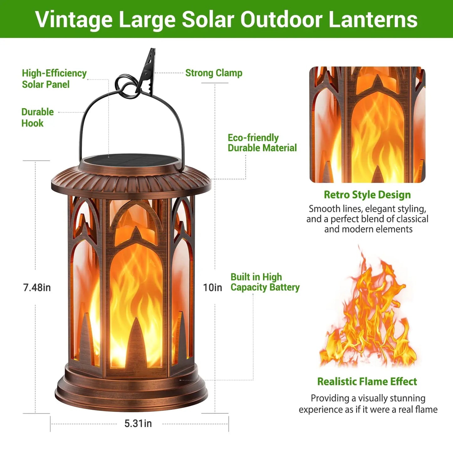 Solar Lantern Outdoor Lights, Upgraded Flickering Flame Solar Lanterns Outdoor Waterproof, Auto ON/Off Lanterns Decorative Outdo