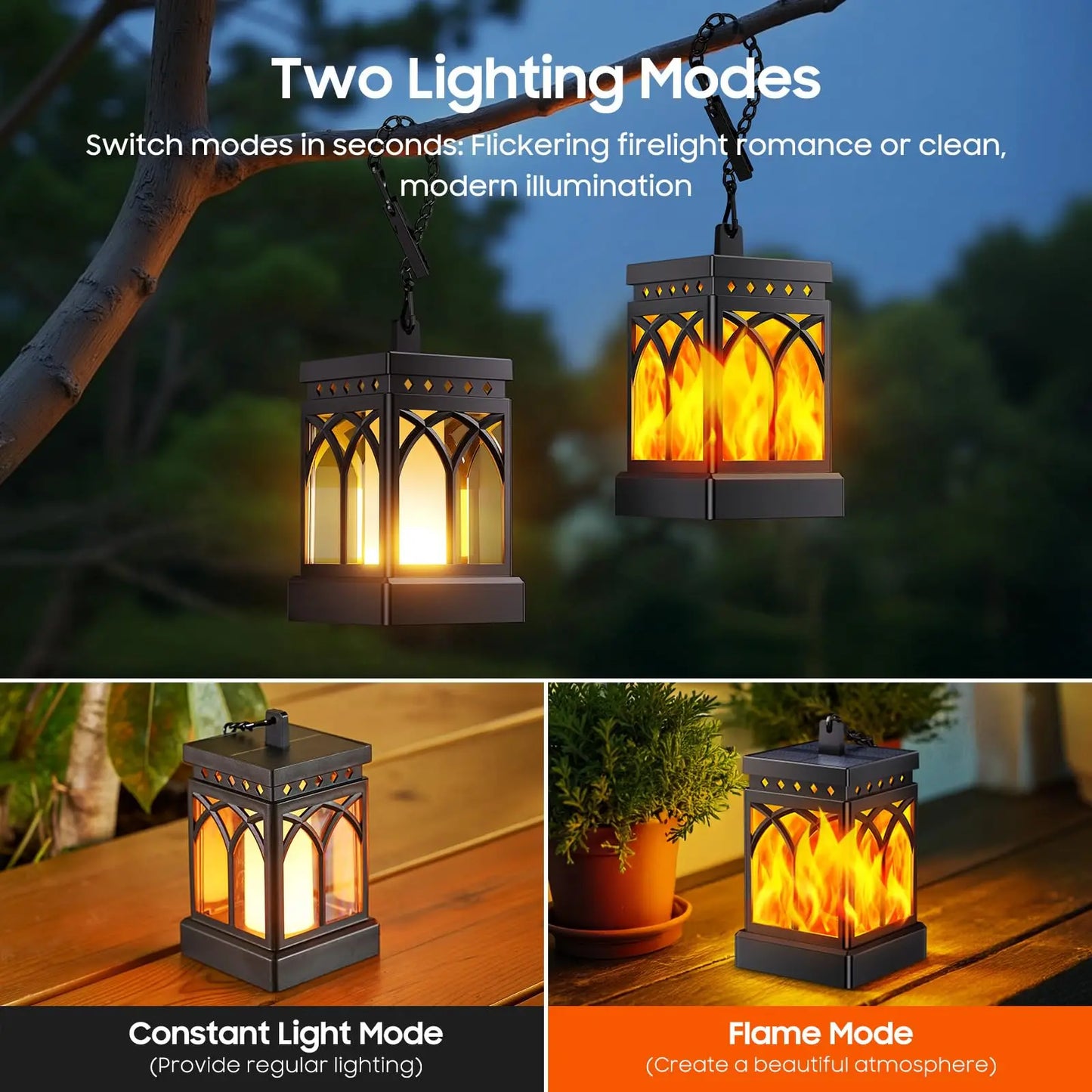 Solar Lanterns Outdoor Waterproof, Two Modes Hanging Solar Lantern Lights for Outside, Auto ON/Off Lanterns Decorative