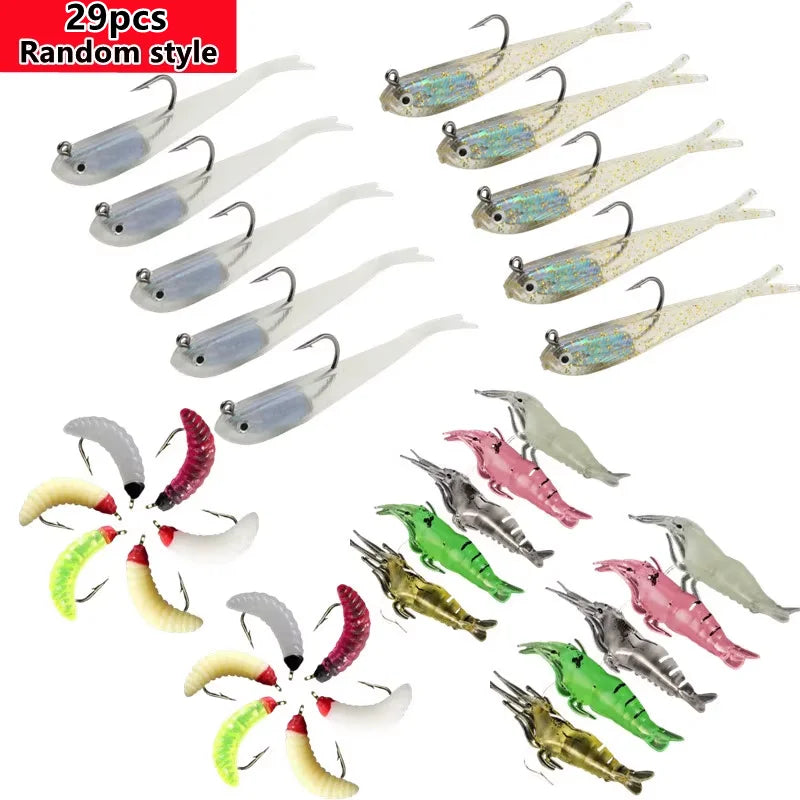 Soft Fishing Bait With Hook Mixed Bionic Baits 29 Pcs Saltwater Freshwater