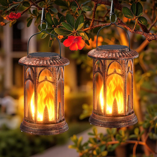 Solar Lantern Outdoor Lights, Upgraded Flickering Flame Solar Lanterns Outdoor Waterproof, Auto ON/Off Lanterns Decorative Outdo