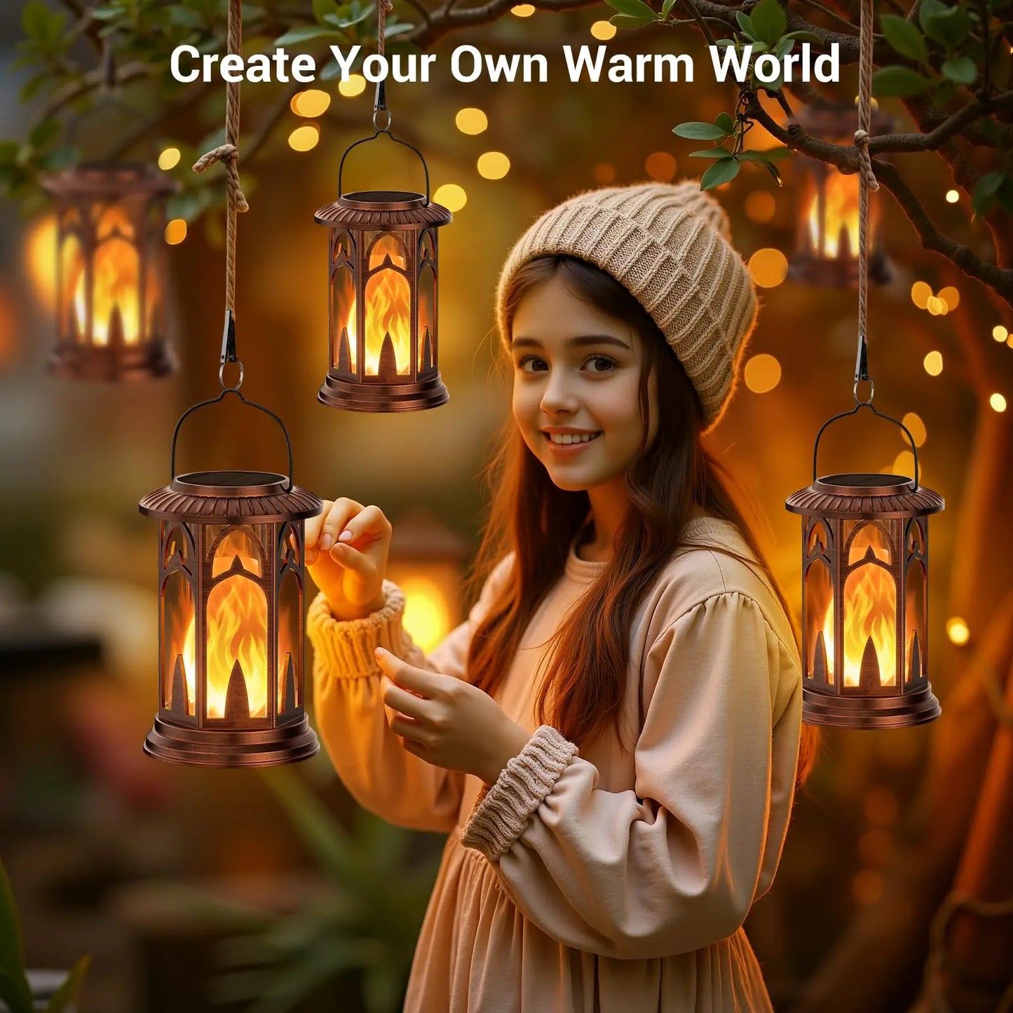 Solar Lantern Outdoor Lights, Upgraded Flickering Flame Solar Lanterns Outdoor Waterproof, Auto ON/Off Lanterns Decorative Outdo
