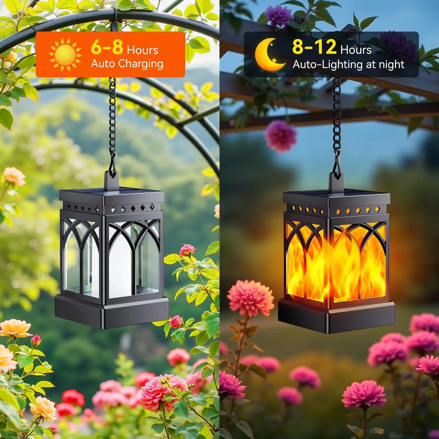 Solar Lanterns Outdoor Waterproof, Two Modes Hanging Solar Lantern Lights for Outside, Auto ON/Off Lanterns Decorative