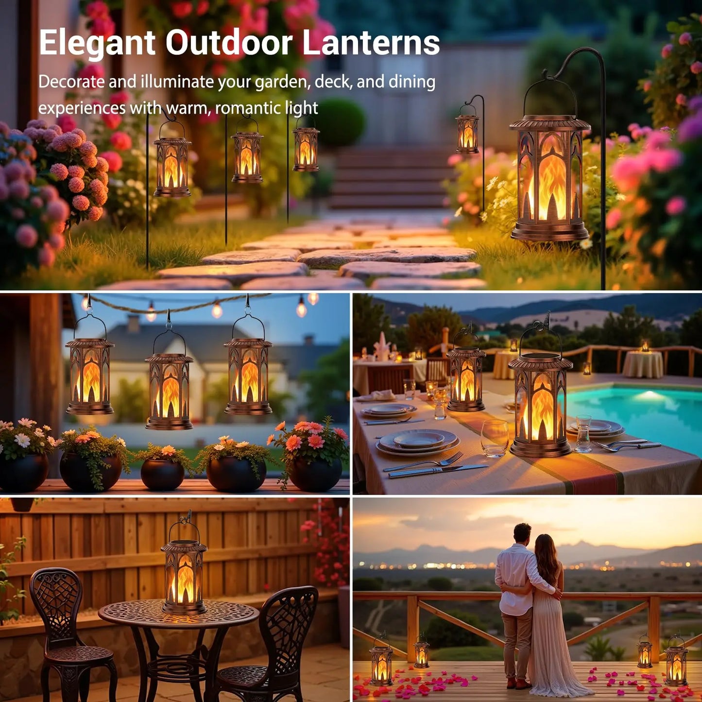 Solar Lantern Outdoor Lights, Upgraded Flickering Flame Solar Lanterns Outdoor Waterproof, Auto ON/Off Lanterns Decorative Outdo