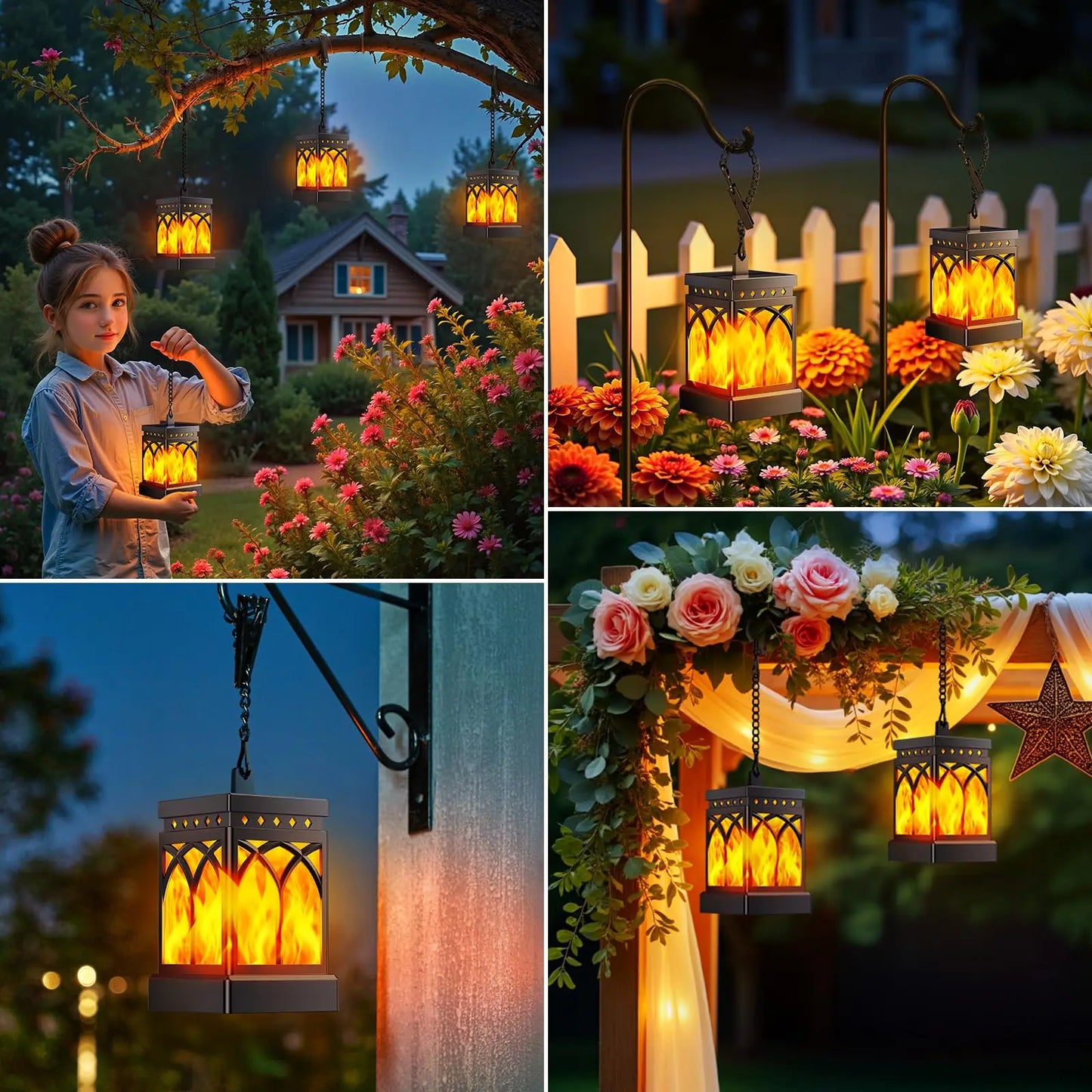 Solar Lanterns Outdoor Waterproof, Two Modes Hanging Solar Lantern Lights for Outside, Auto ON/Off Lanterns Decorative