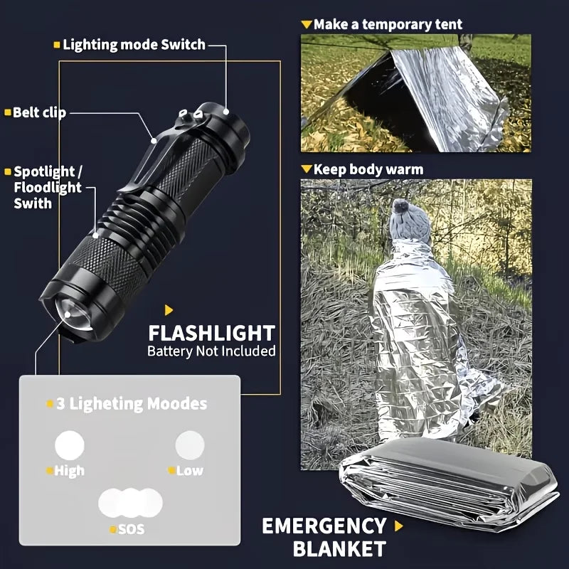 240 Survival Kit for Outdoor Adventure Travel Camping Sports Office Car School Emergency First Aid Equipment Tool Gift for Men And Women