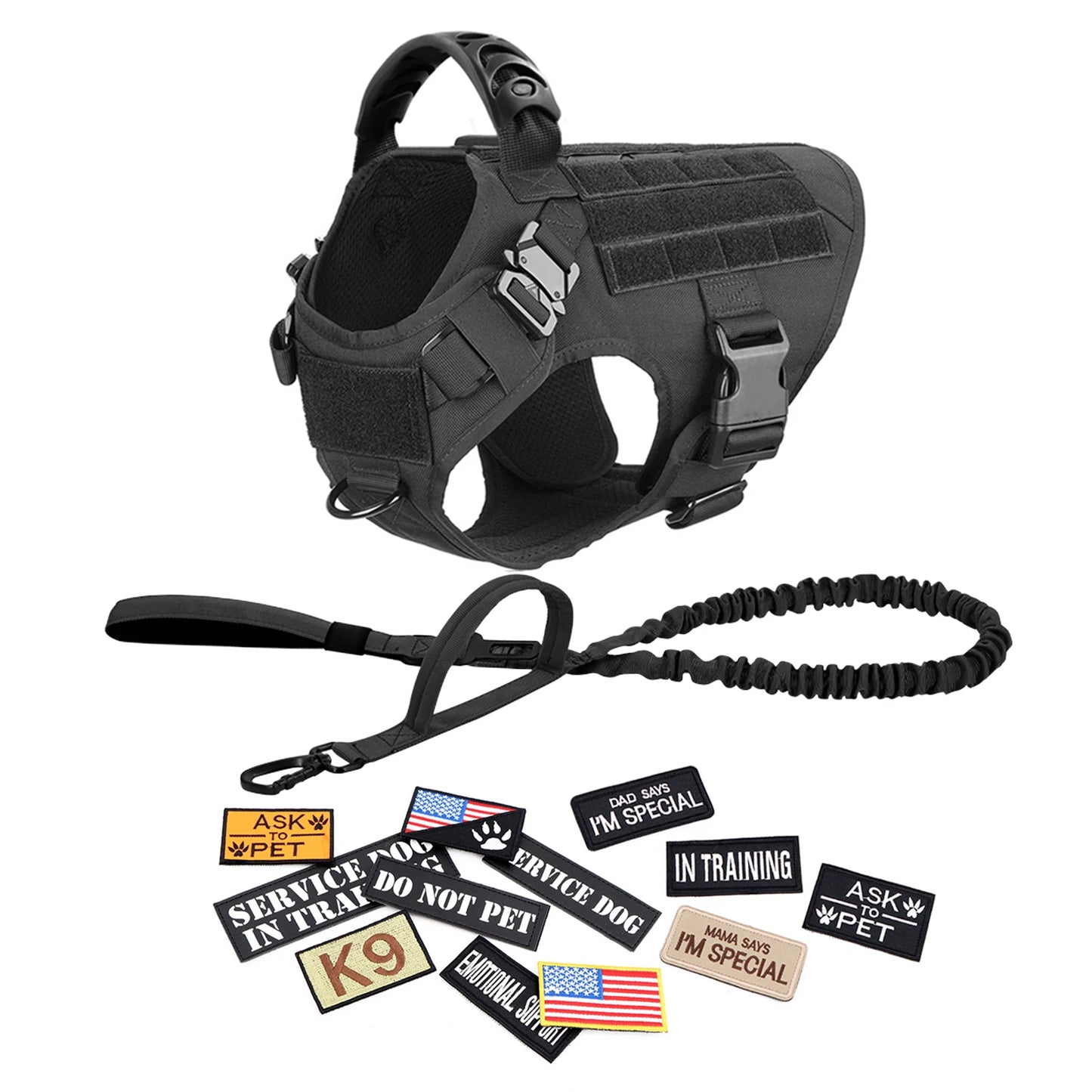 PETRAVEL Military Dog Harness Vest Leash Patches Training Set