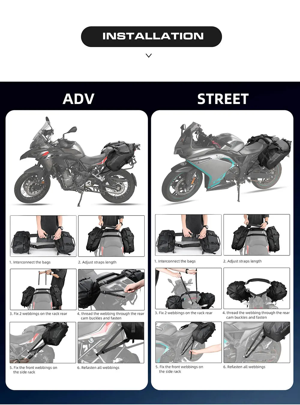 Waterproof Motorcycle Saddle Bags 2 Pack Universal Fit