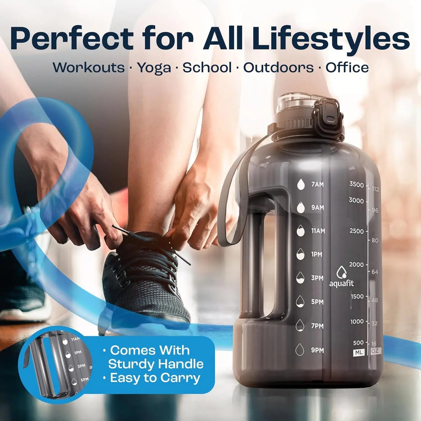 Water Bottle With Time Markers And Chug Lid For Gym Hydration