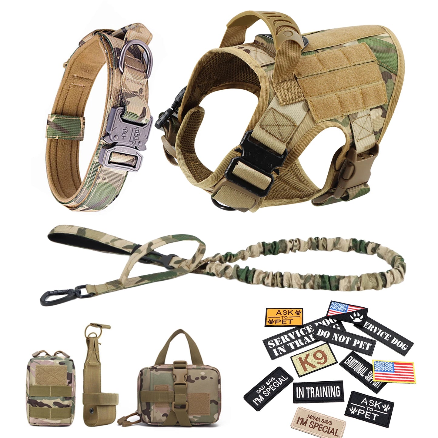 PETRAVEL Military Dog Harness Vest Leash Patches Training Set