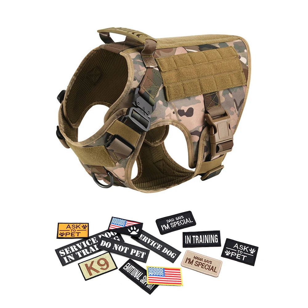 PETRAVEL Military Dog Harness Vest Leash Patches Training Set