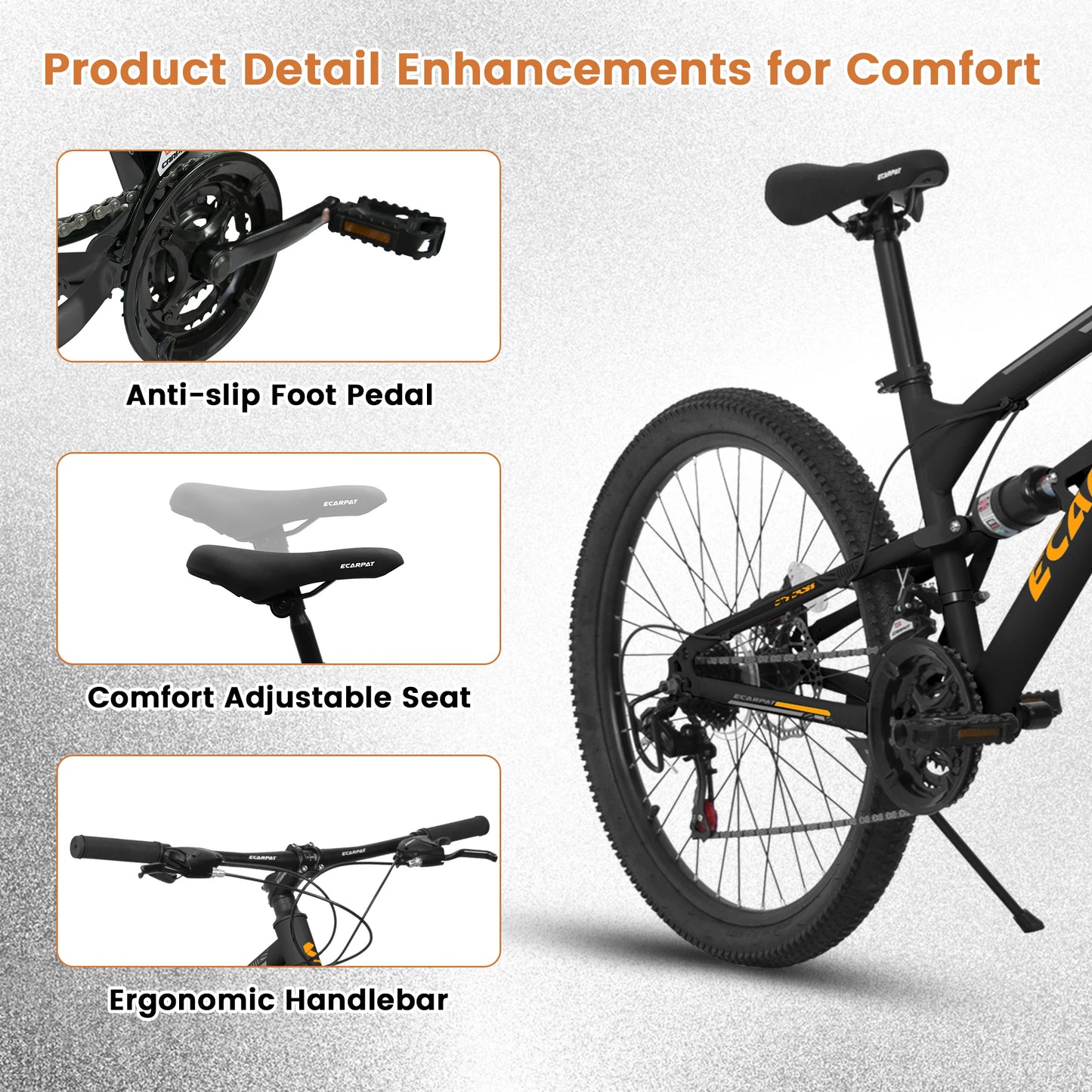 Ecarpat Full Suspension Mountain Bike Unisex 21 Speed Disc Brakes
