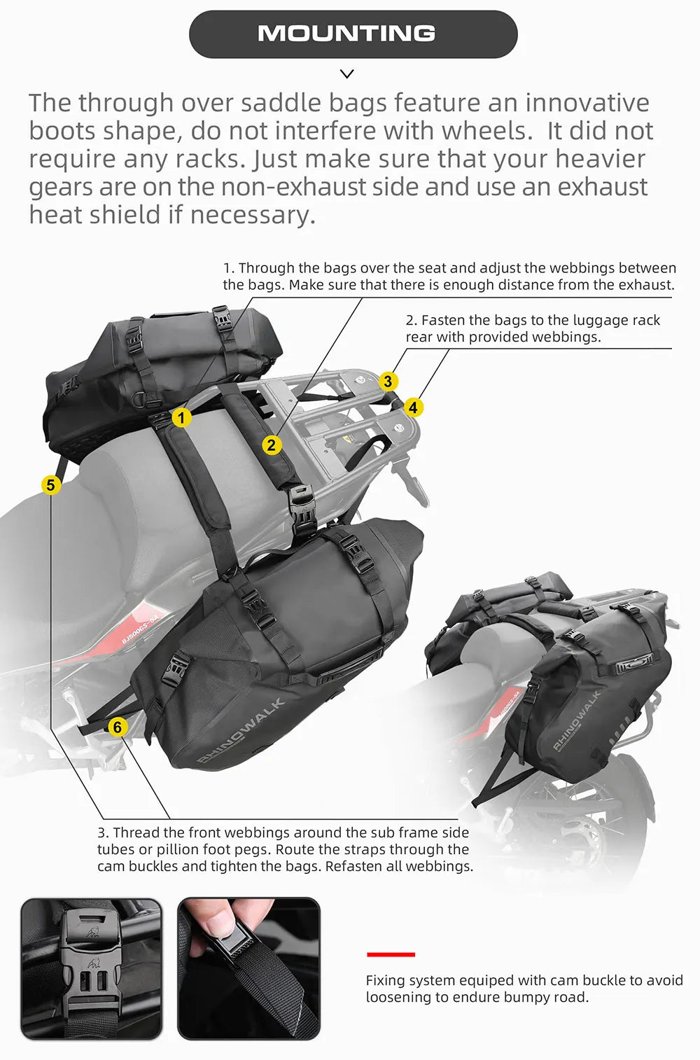 Waterproof Motorcycle Saddle Bags 2 Pack Universal Fit