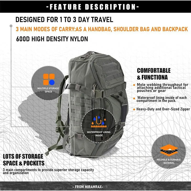 LQARMY 3 Way Duffel Bag Waterproof Travel Bag Unisex Gear