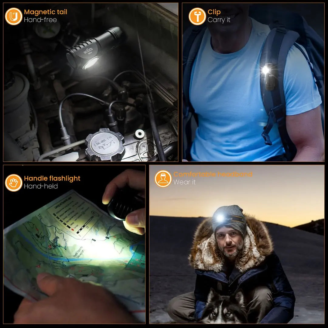 Sofirn HS10 USB C Rechargeable Mini 16340 Headlamp 1100lm TN3535 90CRI Angle Flashlight TIR Optics with Magnet Tail 2 Groups