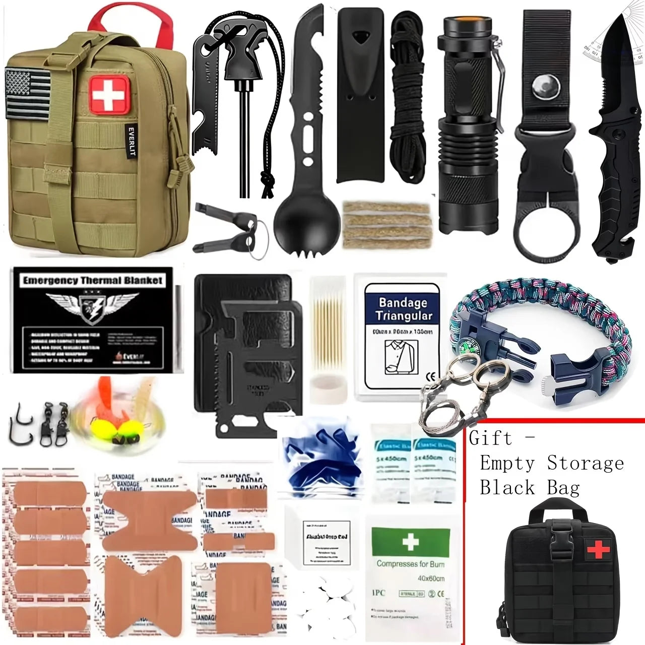 258-Piece Professional Survival & Outdoor Gear Set Comes with fire starters, compasses and multi-functional outdoor tools. Ideal for camping and adventure enthusiasts, perfect as gifts for men, fathers and husbands. Suitable
