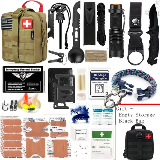 258-Piece Professional Survival & Outdoor Gear Set Comes with fire starters, compasses and multi-functional outdoor tools. Ideal for camping and adventure enthusiasts, perfect as gifts for men, fathers and husbands. Suitable