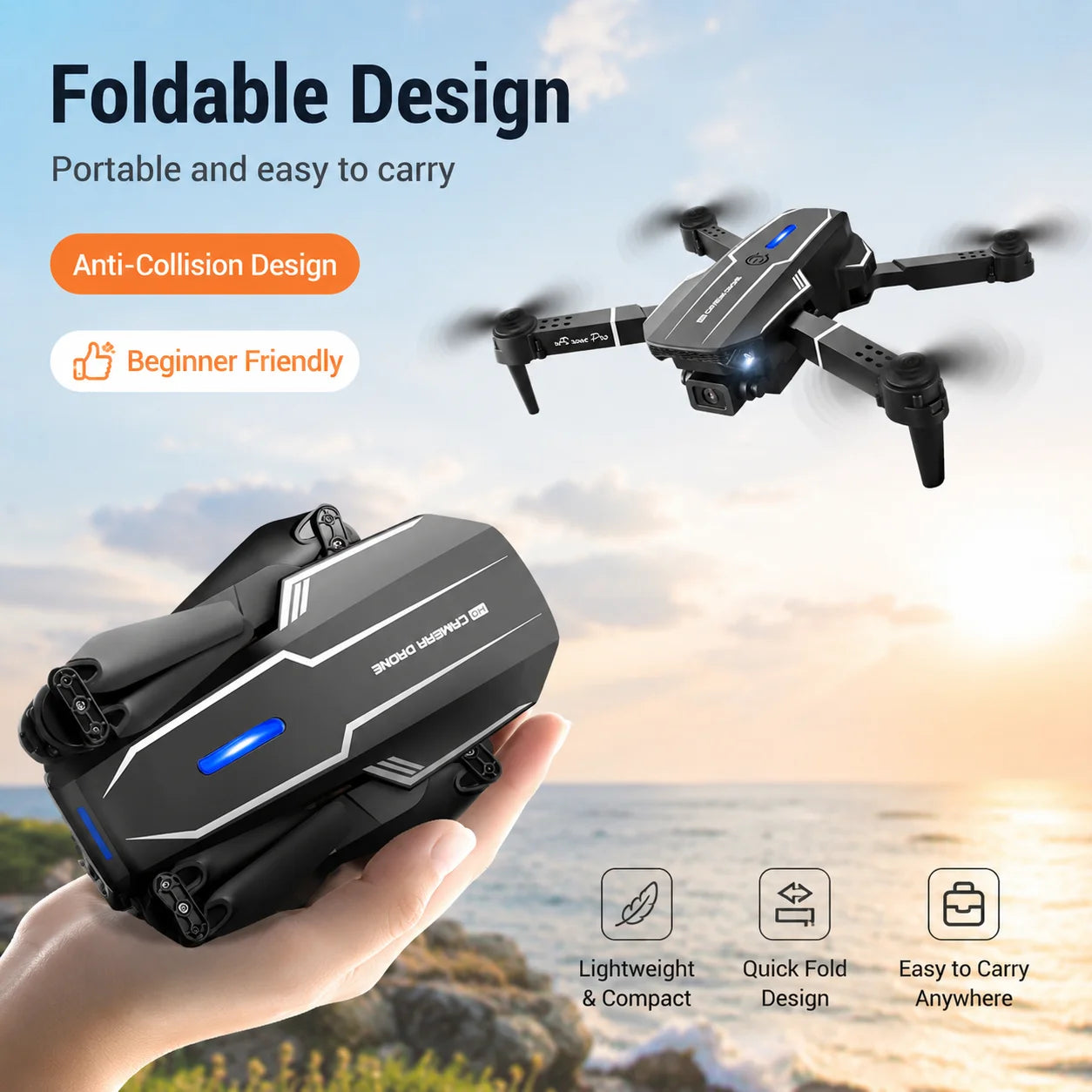 ZNLYRION Foldable RC Drone 4K Dual Camera FPV WiFi Waypoint