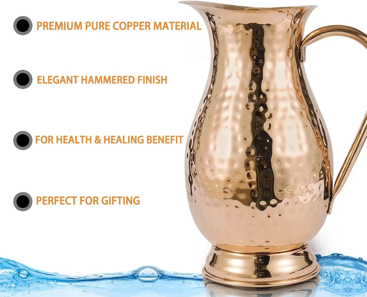 Pure Copper Pitcher With Lid 70 Oz Capacity Hammered Jug