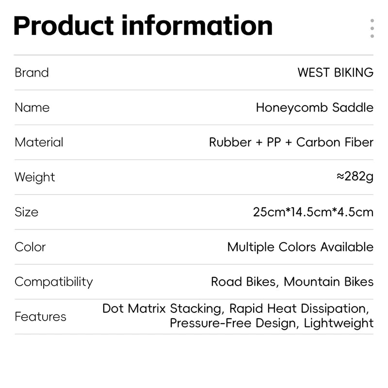 West Biking TPE Honeycomb Saddle For Road And Mountain Bikes