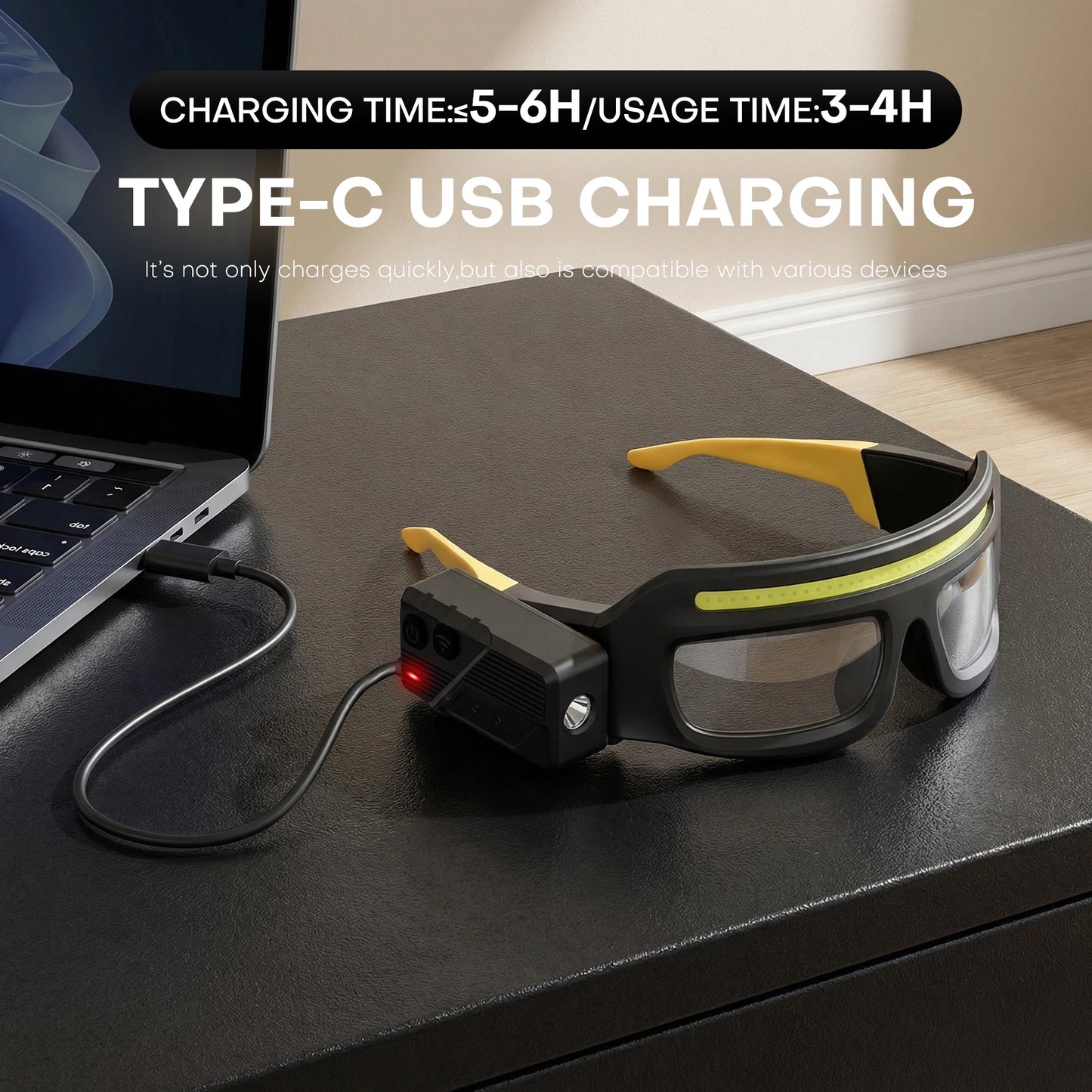 Fast Charging LED Headlamp with Built-in Glasses Light Function, Built-in Smart Motion Sensor & Portable Induction Button Switch, Cool Styling, Separately Adjustable Multi Brightness Levels, Outdoor Gear for Night Running, Cy