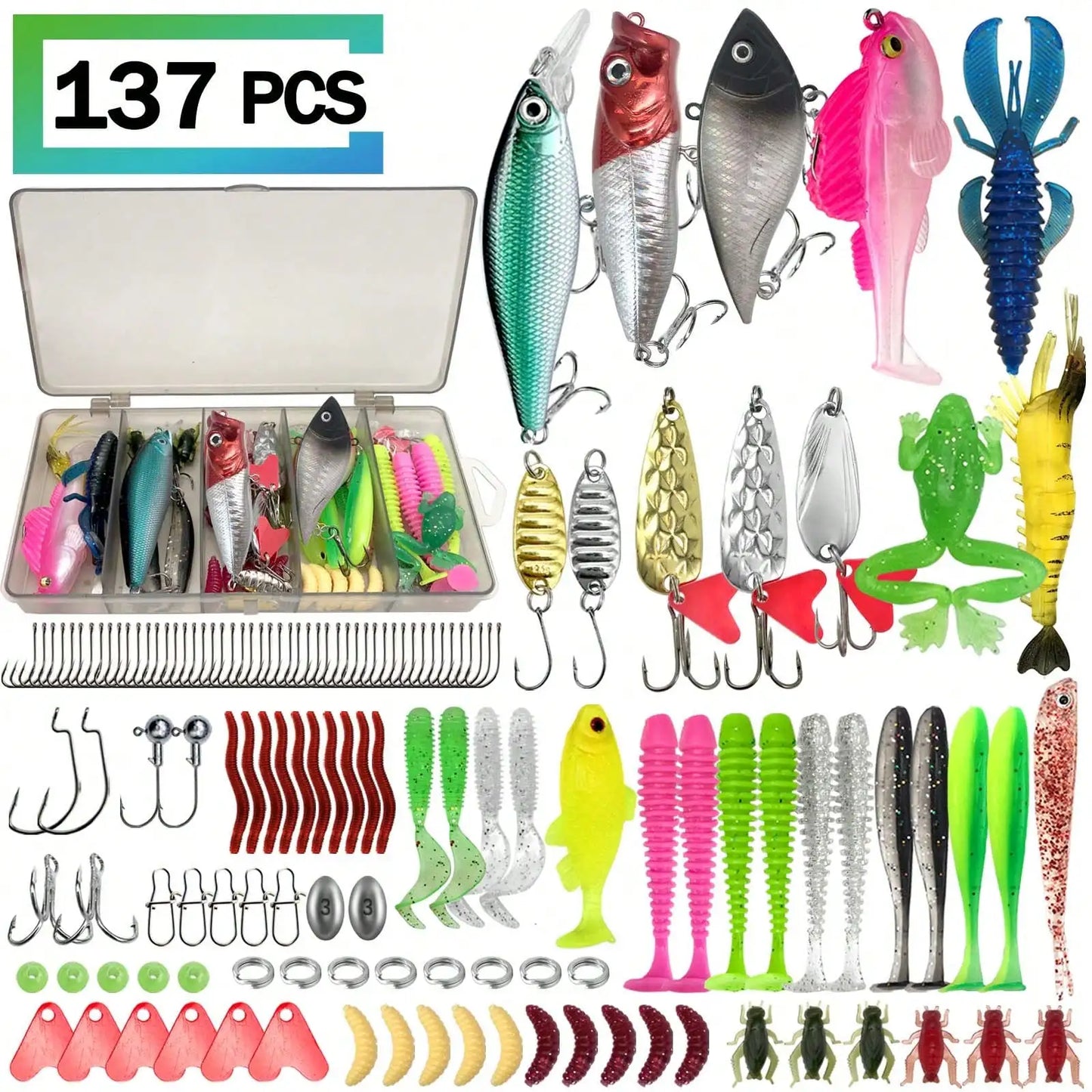 Universal Fishing Lure Set With Box Soft Baits And Hooks
