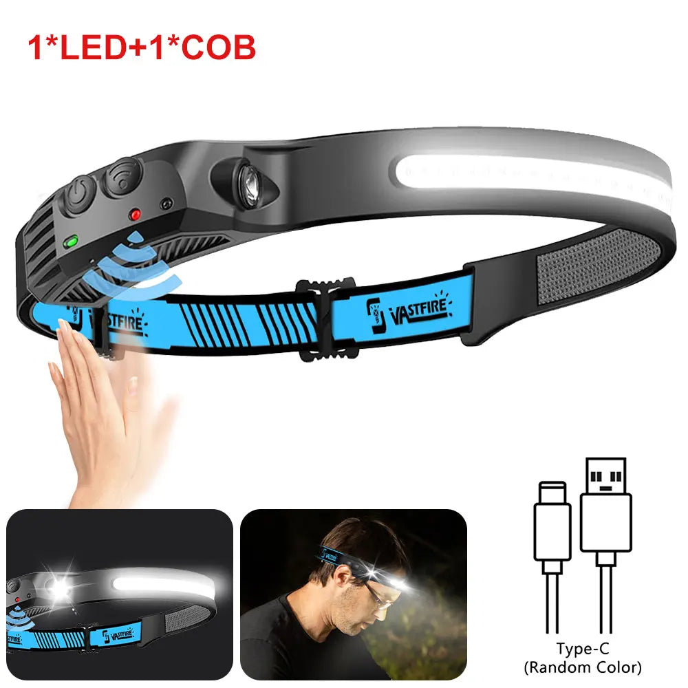 1000mAh COB LED Headlamp Induction Head Lamp Built-in Battery USB Rechargeable Head Flashlight Outdoor Camping Fishing Sensor Headlight