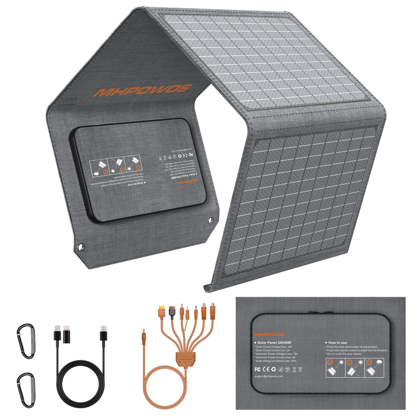 MHPOWOS 40W Foldable Solar Panel USB Phone Charger
