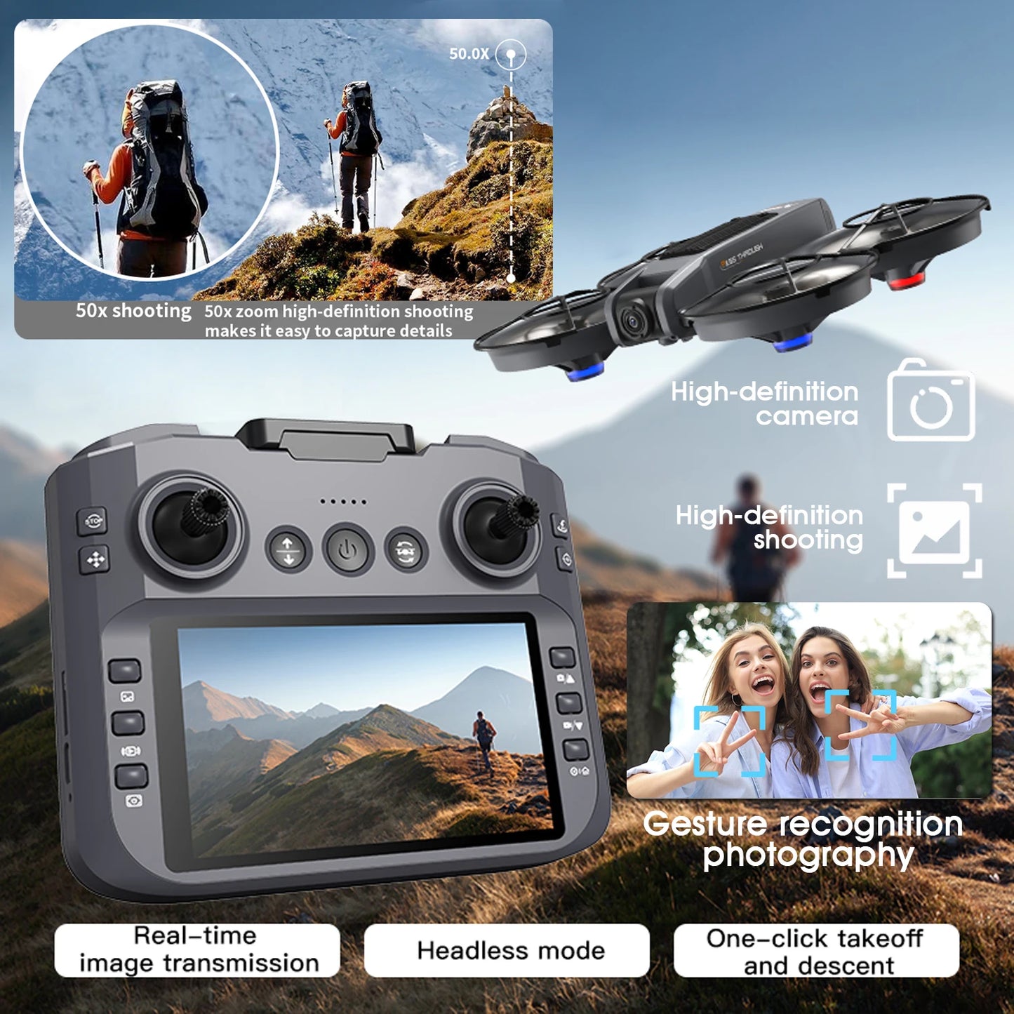 Foldable Quadcopter Drone With Dual Cameras And Brushless Motors