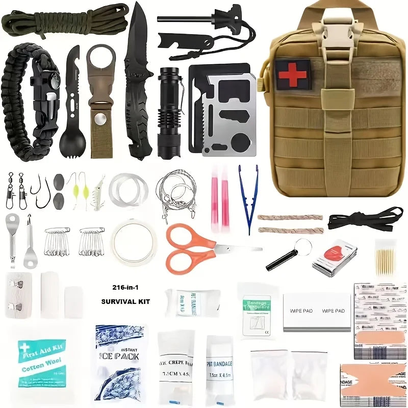 Multi-Functional Tool Backpack Emergency Survival Kit Camping Gear First Aid Supplies with MOLLE Pouches Suitable for Hunting Camping Gardening Outdoor Adventure Creative Gift for Valentine's Day Father's Day Birthday