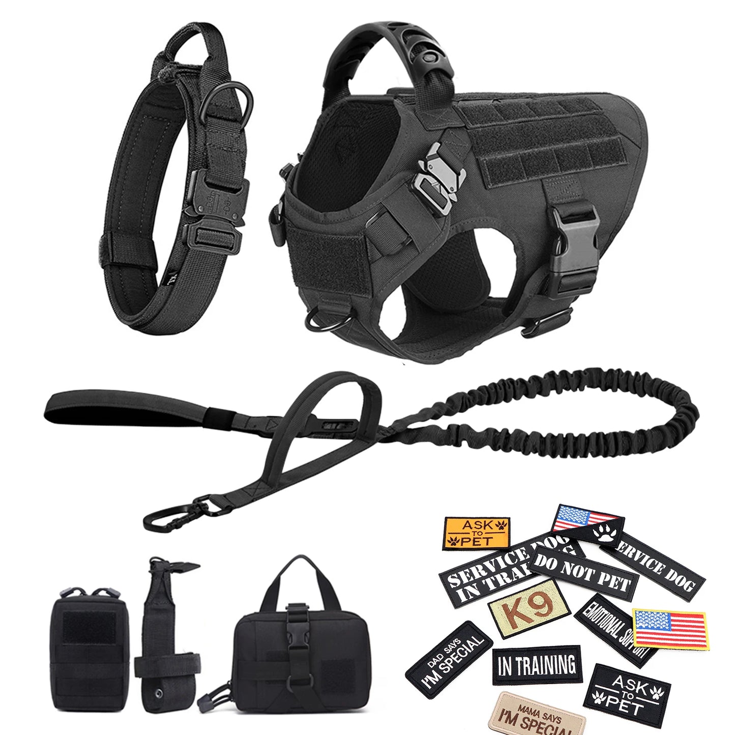 PETRAVEL Military Dog Harness Vest Leash Patches Training Set