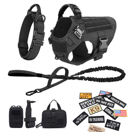 PETRAVEL Military Dog Harness Vest Leash Patches Training Set
