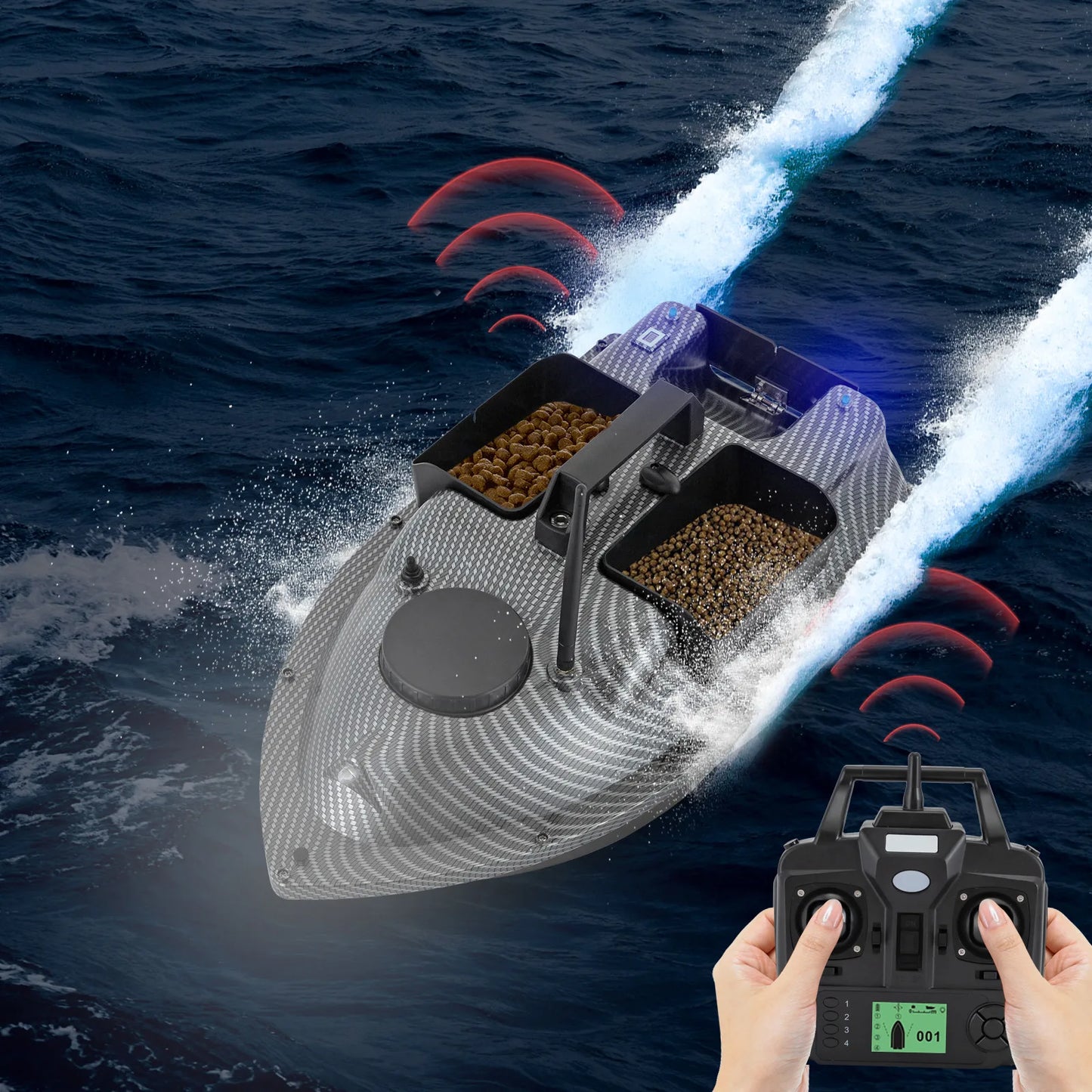 Rechargeable GPS Bait Boat 2 Batteries And 16 Positioning Points