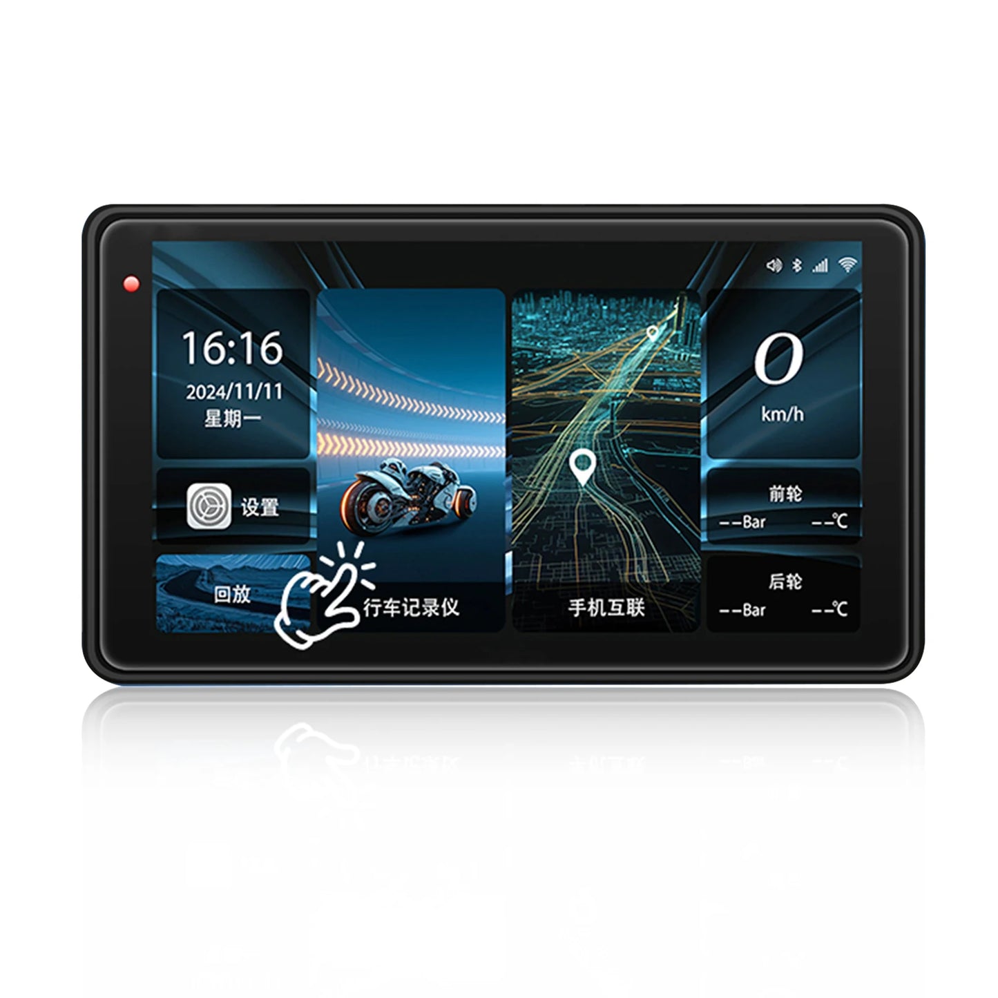 NEW Quality 5inch Motorcycle GPS Navigation Screen 1080P HD Dash Cam Front Rear IP68 Waterproof Touch Screen Bluetooth Audio Receiver Support Wireless Mirror Link 5G Wifi Hands-free Calling Tire Pressure Monitoring