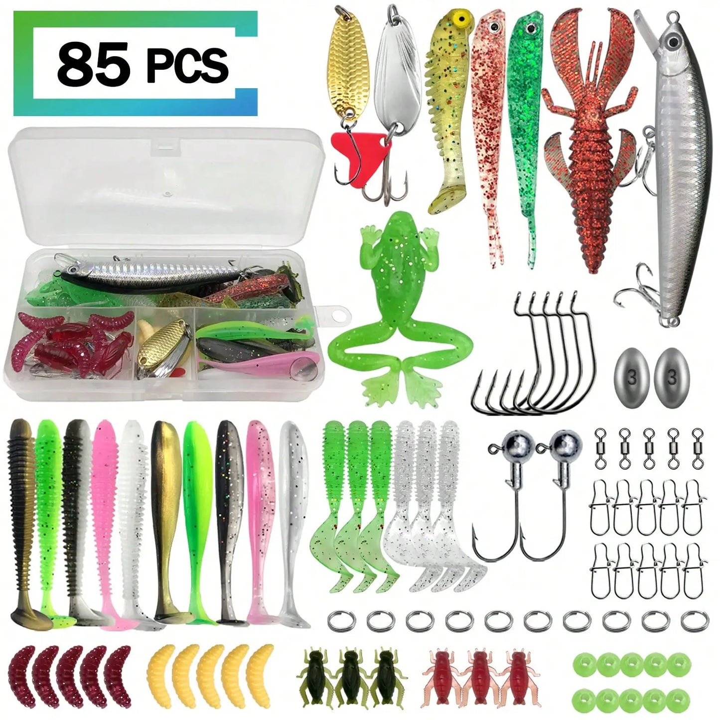 Universal Fishing Lure Set With Box Soft Baits And Hooks