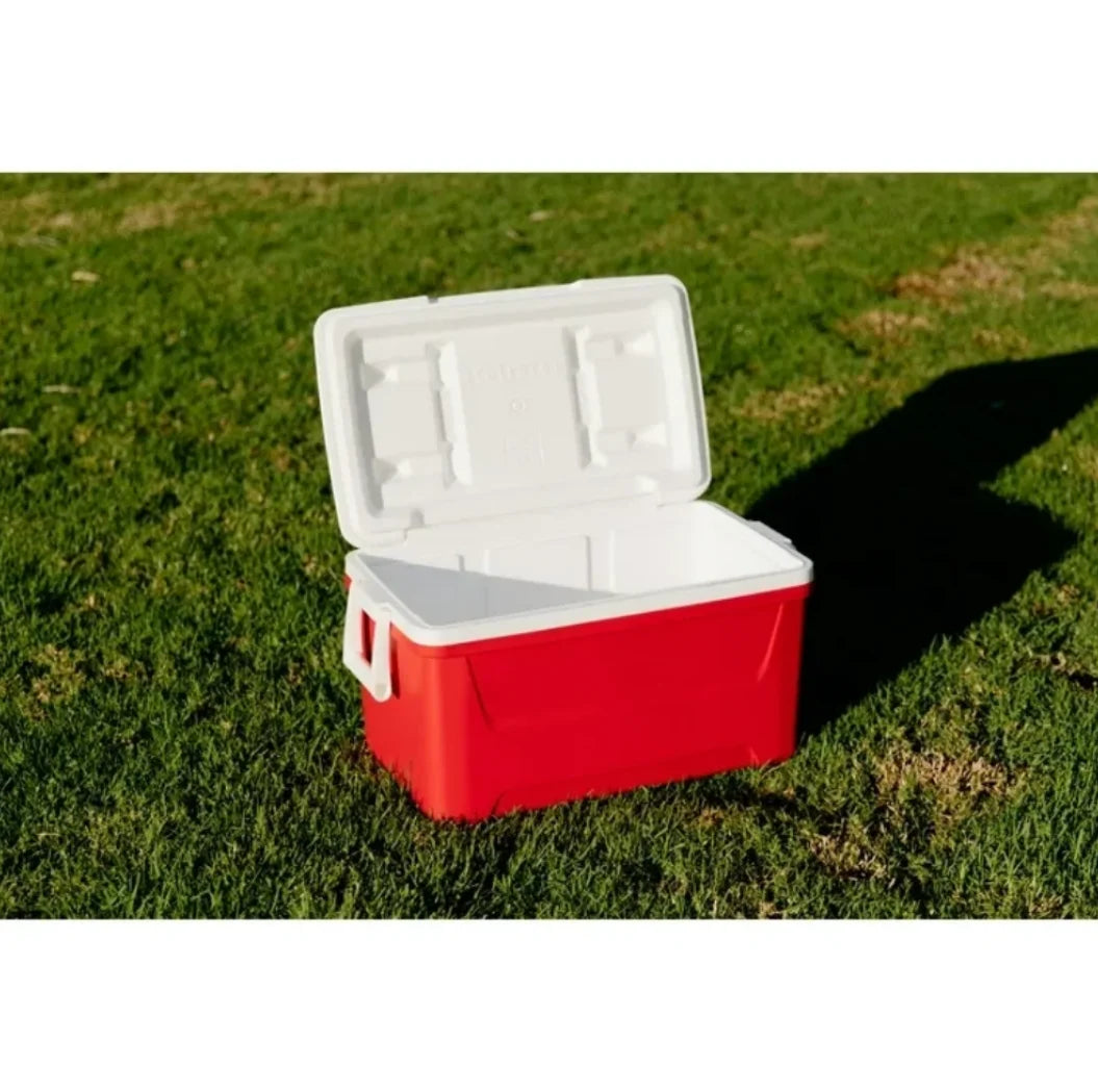 48 QT Red Laguna Hard Sided Insulated Ice Chest Cooler Large Capacity Portable Ice Retention Cool Box With Swing Carry Handles Stain Odor Resistant Liner For Camping Beach Picnic Fishing Outdoor BBQ Travel Drinks Food Storage
