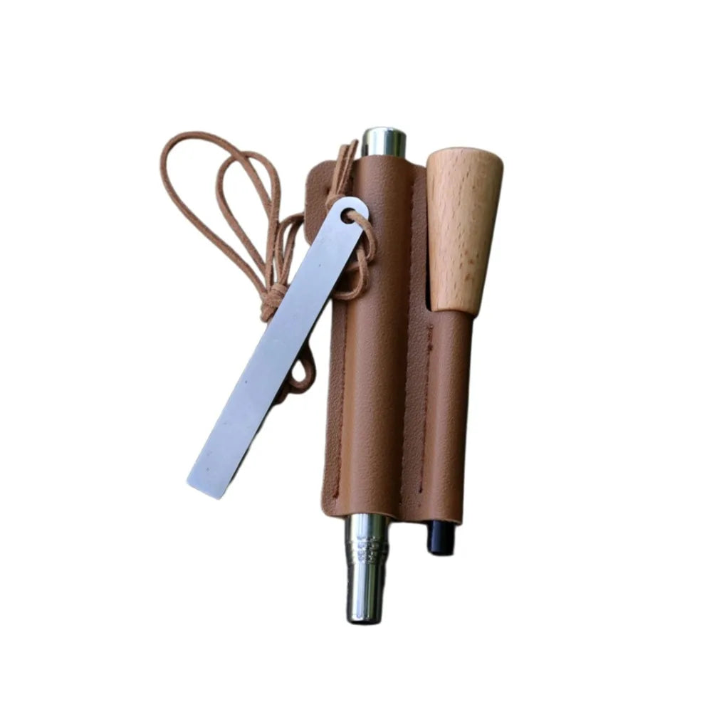 4-piece set of iron magnesium ignition rod ignition kit, including iron magnesium rod, white steel igniter and hanging rope leather cover, waterproof survival fire sickle steel, suitable for camping, hiking, backpack travel a