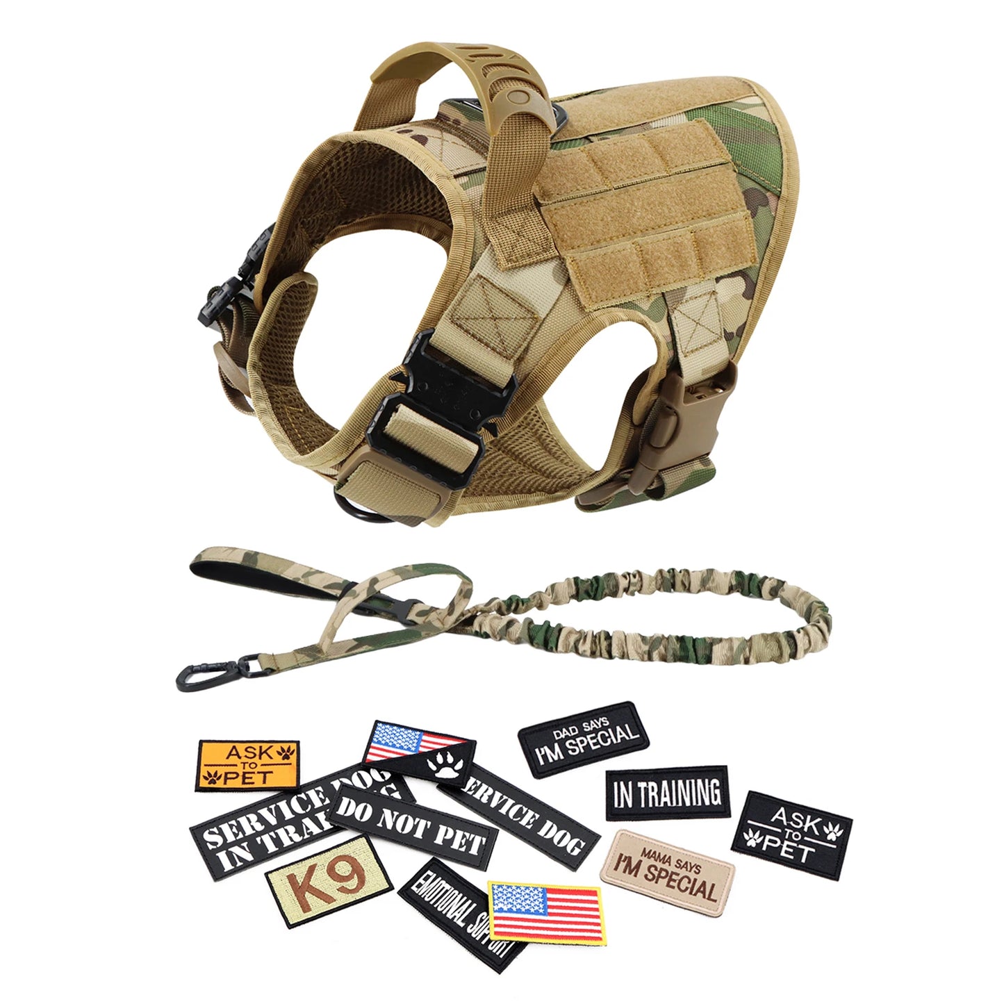 PETRAVEL Military Dog Harness Vest Leash Patches Training Set