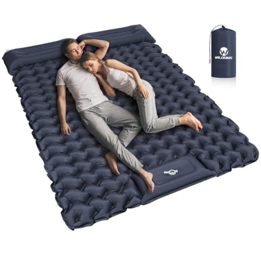 Double Sleeping Pad for Camping 4" Thick Inflatable Camping Mattress 2 Person, Built-in Feet Pump and Pillow, Ultralight Self-I