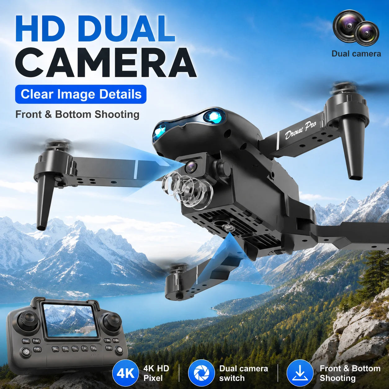 ZNLYRION RC Drone With Screen Remote Control 4K Dual Camera