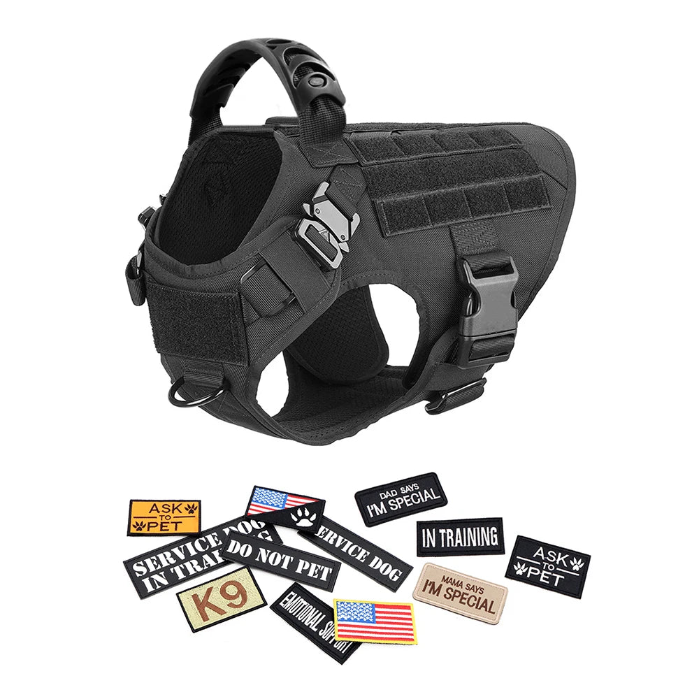 PETRAVEL Military Dog Harness Vest Leash Patches Training Set