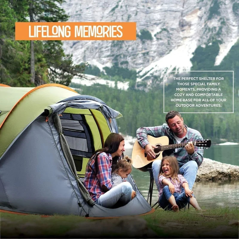 Camping Tent - 4-Person Easy Pop Up Tent with 2 Doors - UPF50+ Waterproof