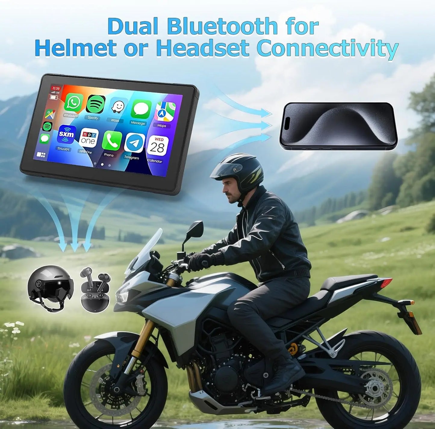 NEW Quality 5inch Motorcycle GPS Navigation Screen 1080P HD Dash Cam Front Rear IP68 Waterproof Touch Screen Bluetooth Audio Receiver Support Wireless Mirror Link 5G Wifi Hands-free Calling Tire Pressure Monitoring