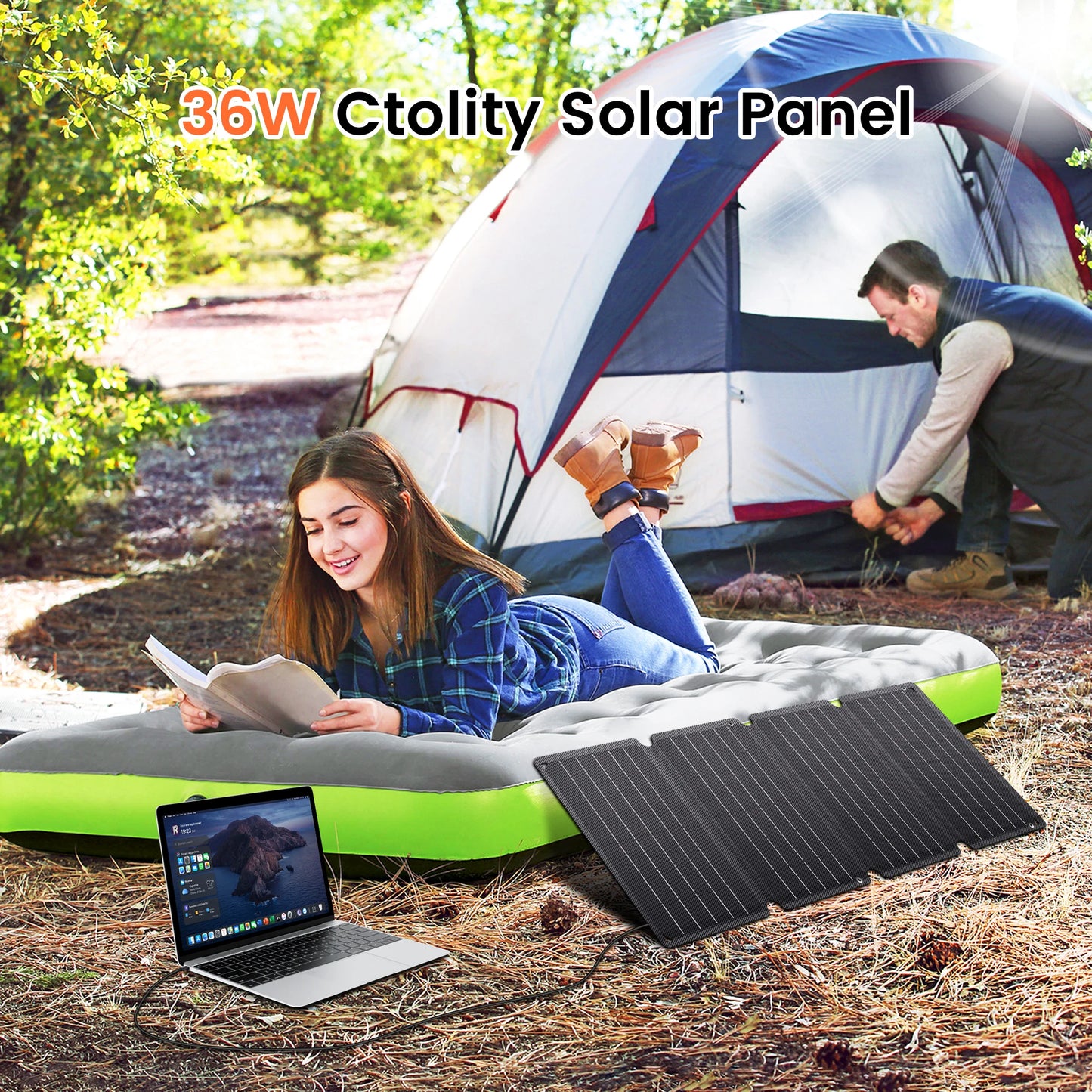 CTOLITY 36W Portable Solar Panel MPPT Foldable USB Charger for Phones Tablets