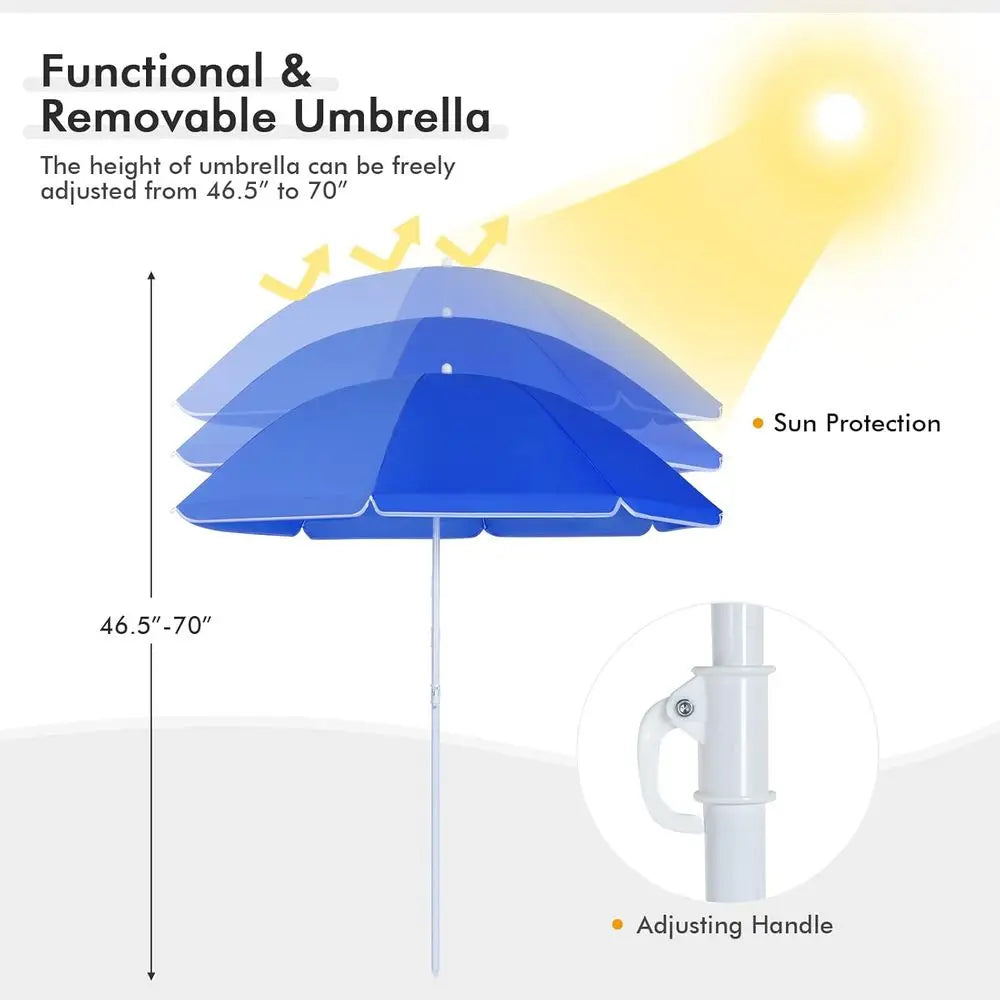 Portable Folding Picnic Chairs with Detachable Umbrella, Cooler and Cup Holders, Ideal for Beach and Camping, Blue