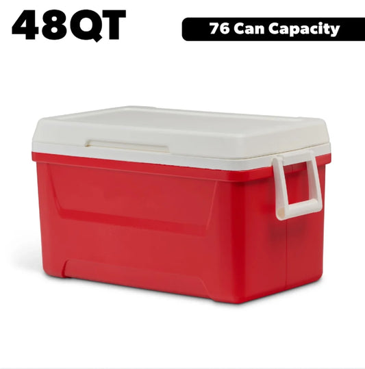 48 QT Red Laguna Hard Sided Insulated Ice Chest Cooler Large Capacity Portable Ice Retention Cool Box With Swing Carry Handles Stain Odor Resistant Liner For Camping Beach Picnic Fishing Outdoor BBQ Travel Drinks Food Storage