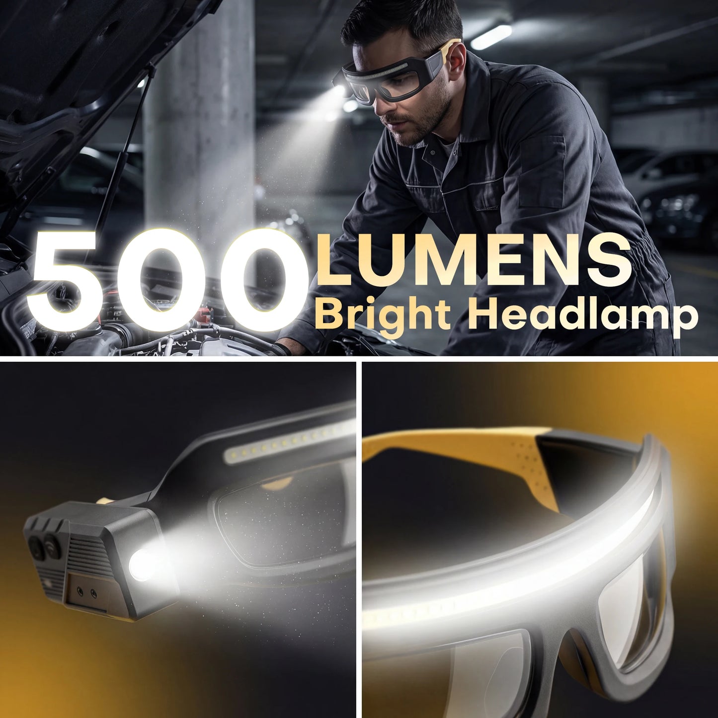 Fast Charging LED Headlamp with Built-in Glasses Light Function, Built-in Smart Motion Sensor & Portable Induction Button Switch, Cool Styling, Separately Adjustable Multi Brightness Levels, Outdoor Gear for Night Running, Cy