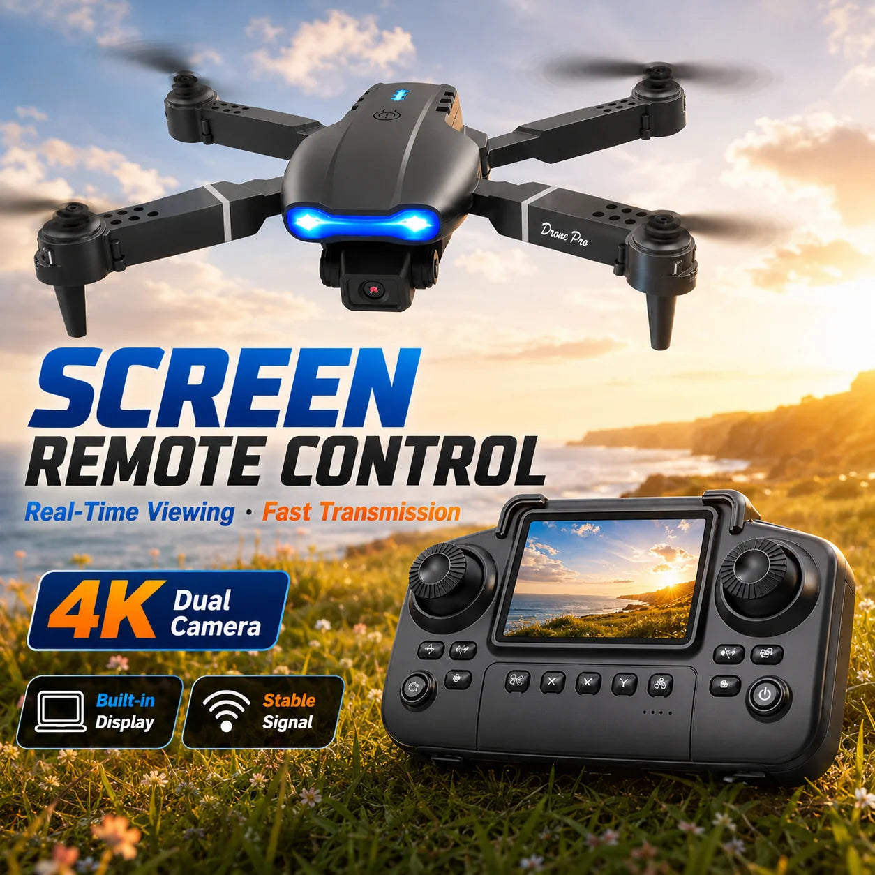 ZNLYRION RC Drone With Screen Remote Control 4K Dual Camera