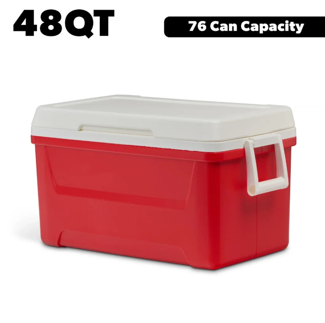 48 QT Red Laguna Hard Sided Insulated Ice Chest Cooler Large Capacity Portable Ice Retention Cool Box With Swing Carry Handles Stain Odor Resistant Liner For Camping Beach Picnic Fishing Outdoor BBQ Travel Drinks Food Storage